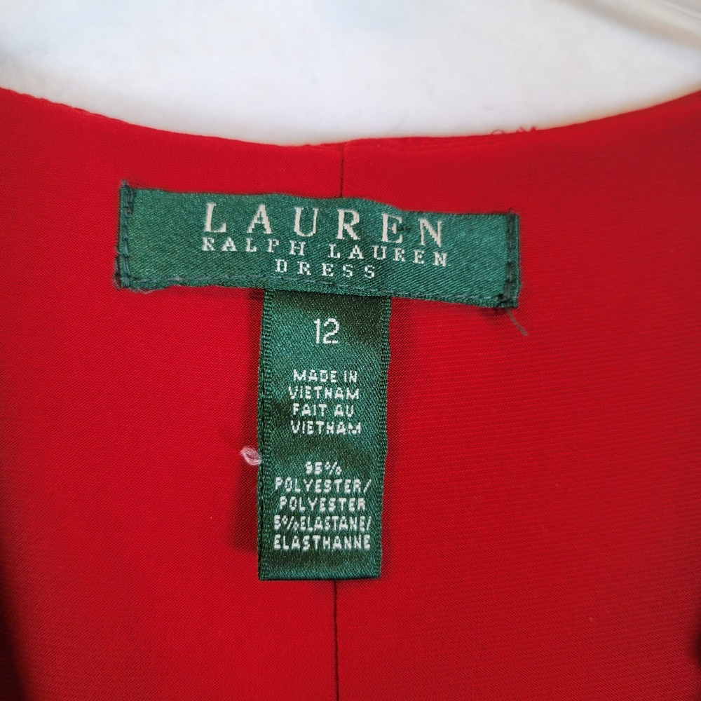 Lauren Ralph Lauren Womens Faux Wrap Ruffle Midi Dress Size 12 Red Holiday Love - Picture 3 of 8